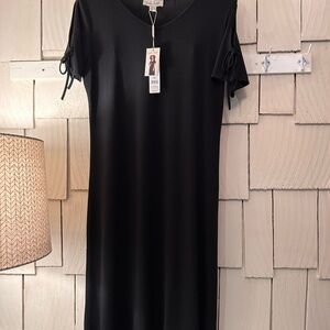 Charlie Paige Black Sheath Dress V-Neck Flutter Tie Sleeve Flattering